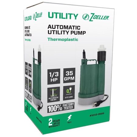 ZOELLER 1/3 HP 2400 gph Thermoplastic Electronic Switch Bottom AC Submersible Utility Pump 1043-0006